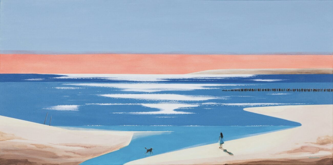 Perfect Summer, Marta Bilecka Obraz ręcznie malowany, pejzaż morski , duży format, obraz w ramie w morskim klimacie, plaża, morze na obrazie.