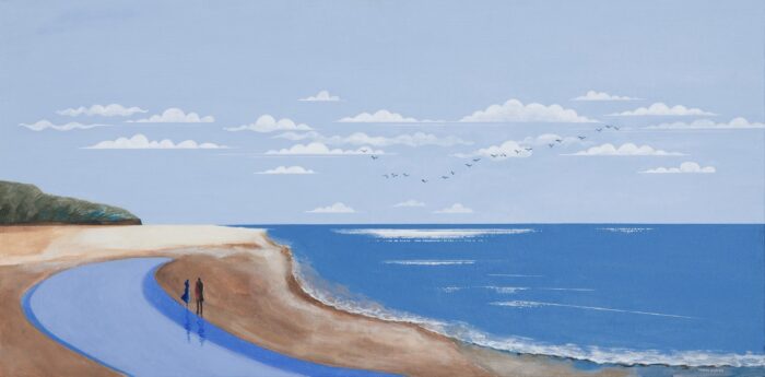 Summer Hue 5, Marta Bilecka Obraz ręcznie malowany, pejzaż morski , duży format, obraz w ramie w morskim klimacie, plaża, morze na obrazie.